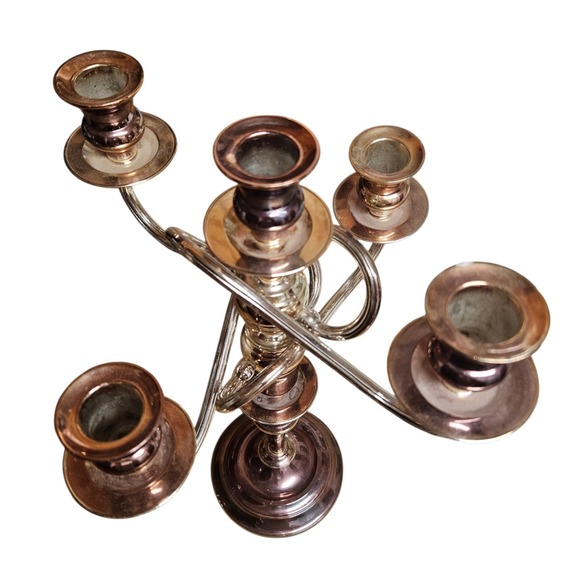 Vintage 5-Arm Candelabra Candle Holder Antique Shaving Stand Silver-Plated Metal - Picture 3 of 9